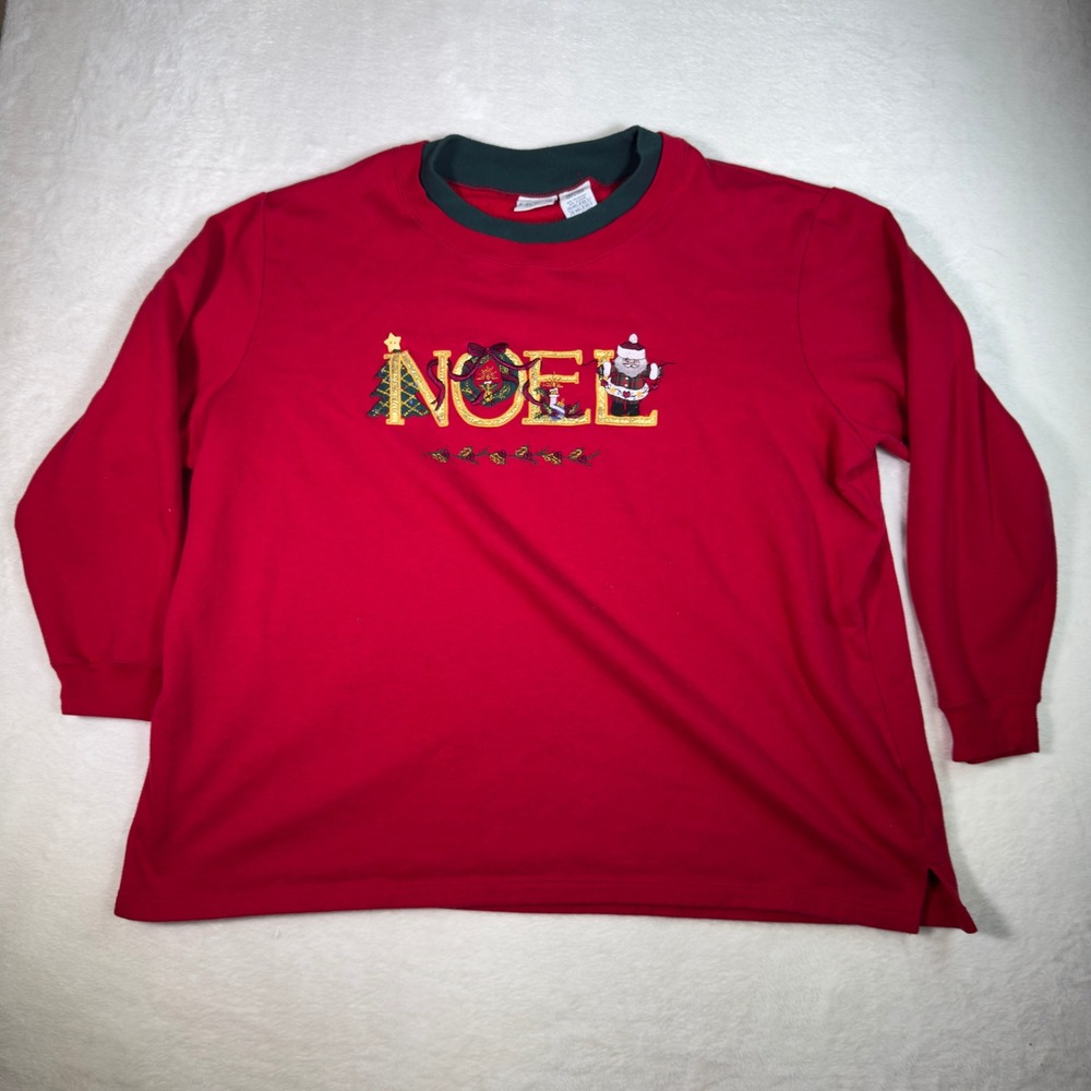 Bobbie Brooks Woman Red Noel Christmas Santa Tree Embroidered Long Sleeve 26W